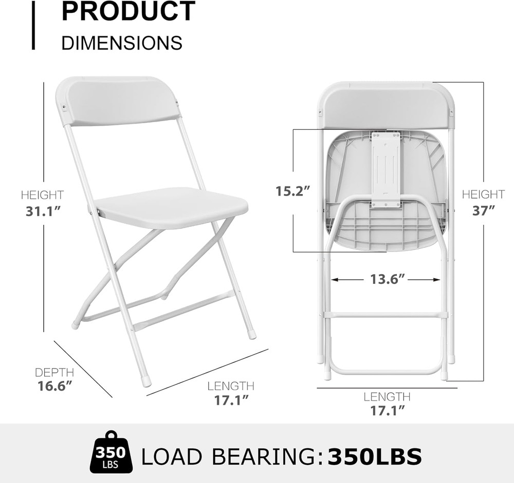 10 Pack White Folding Chairs, Portable Party Chairs, Plastic Folding Chair,Stack