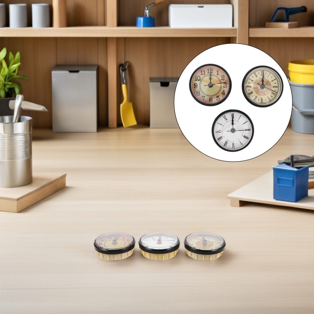 3 Pcs Embedded Quartz Clock Inserts Round Movement Mechanism Kit