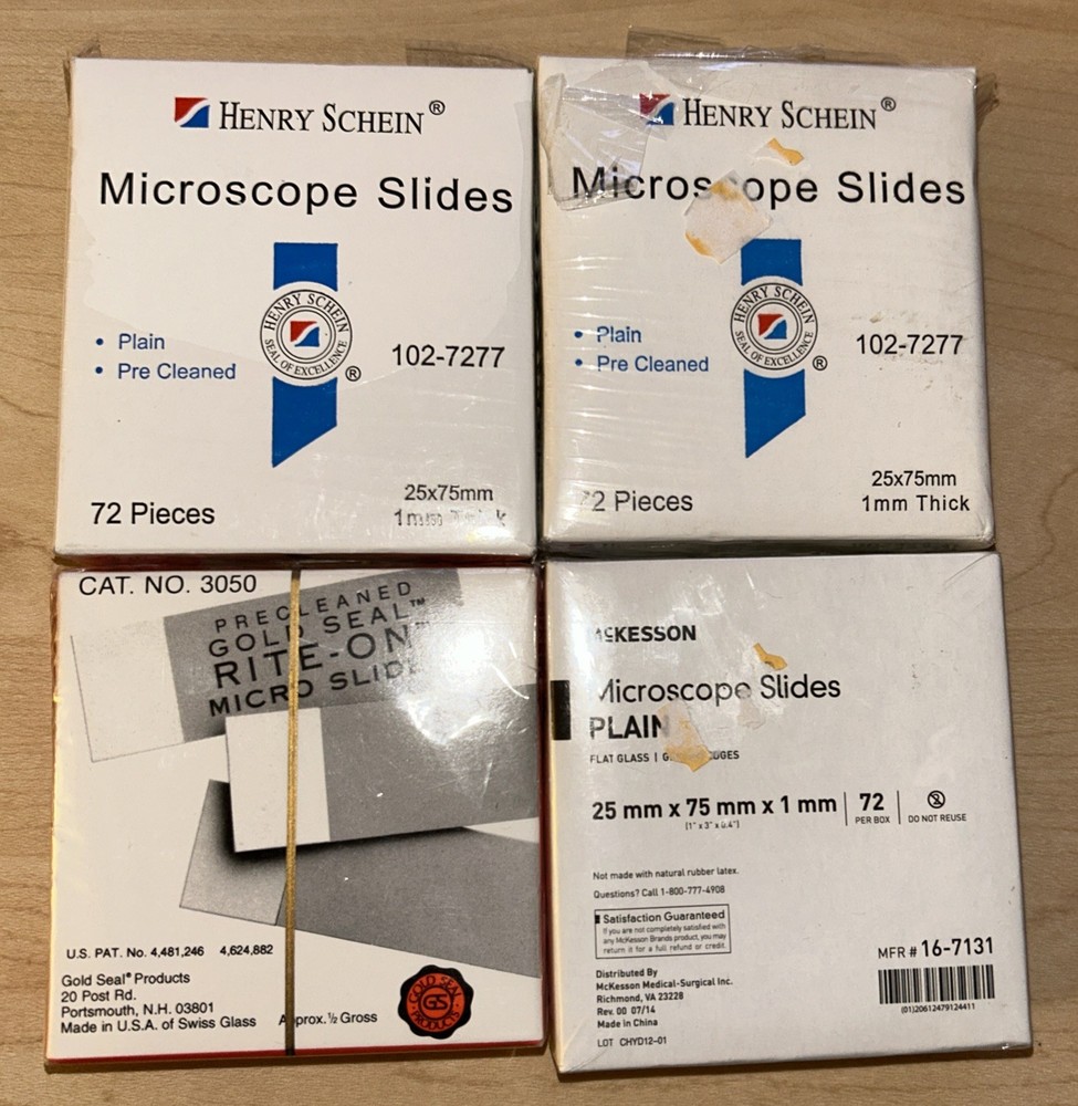 4 Boxes HENRY SCHEIN McKesson MICROSCOPE SLIDES  Plain+Cleaned 72/Pack