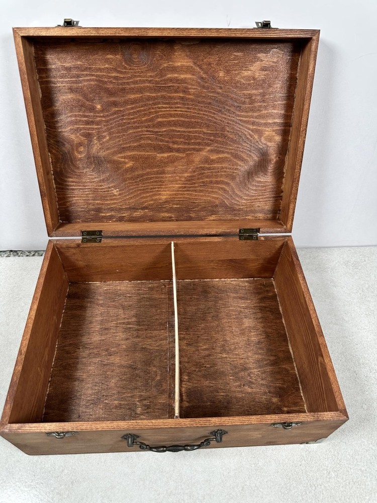 Wooden Storage Box With Brass Corners Rustic Organizer Case