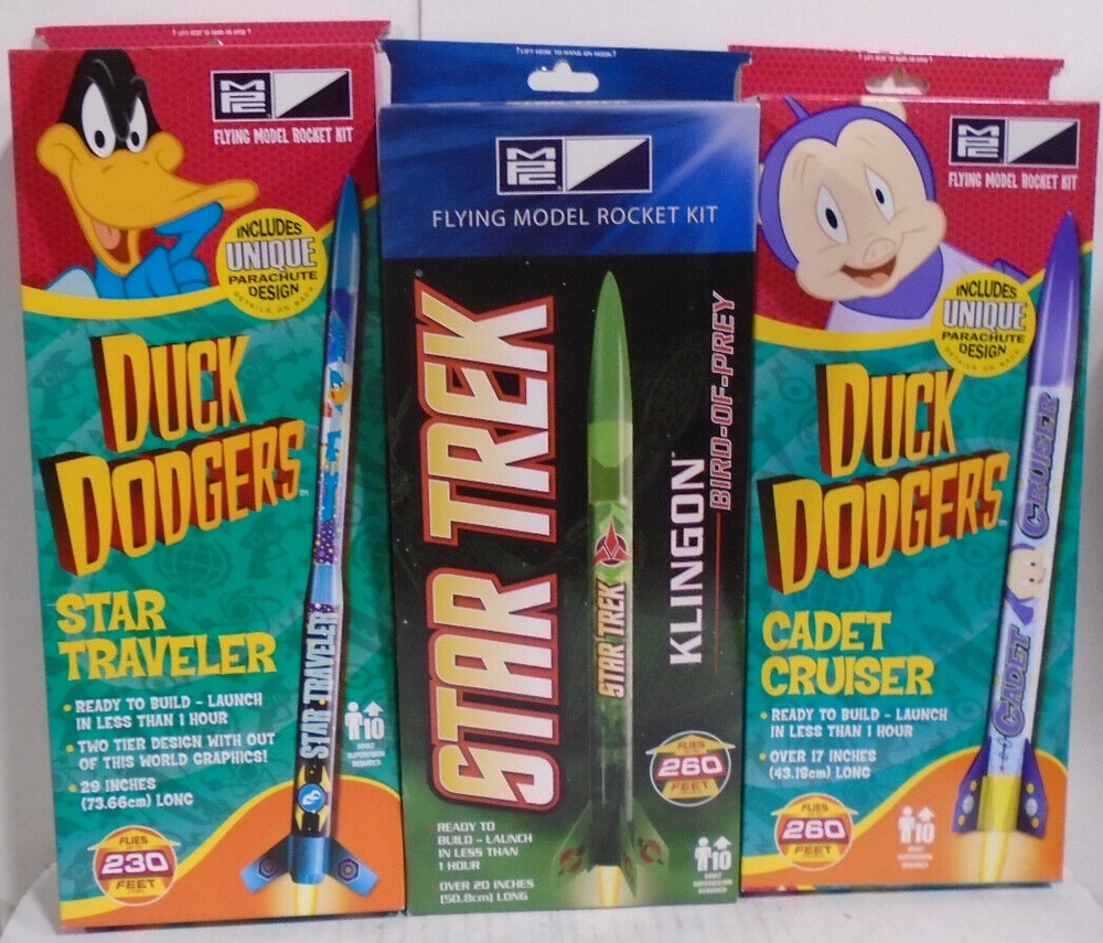 MPC FLYING MODEL ROCKET KITS 2 DUCK DODGERS & 1 STAR TREK