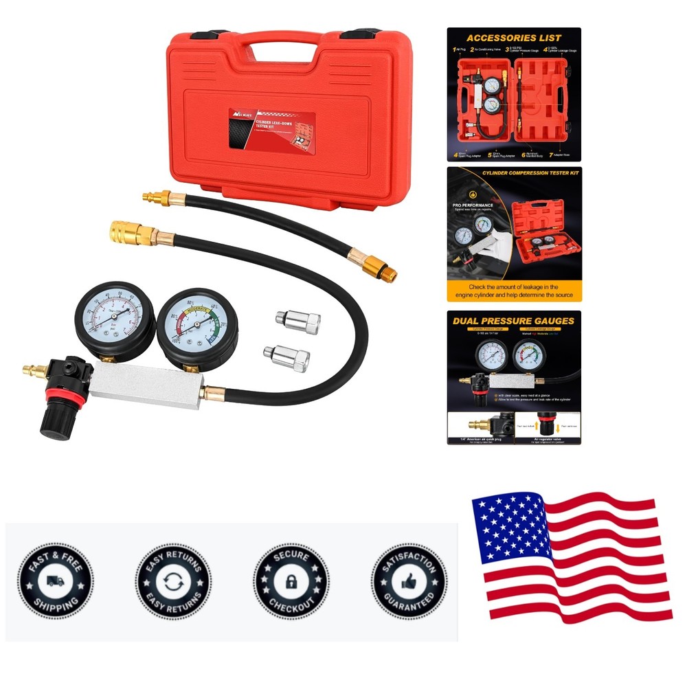 Cylinder Leak Down Tester, Gasoline Engine Compression Dual Gauge Leakdown De...