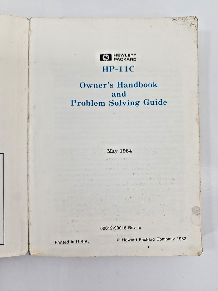 HP-11C Scientific Calculator Owner's Handbook Problem-Solving Guide Manual 1982