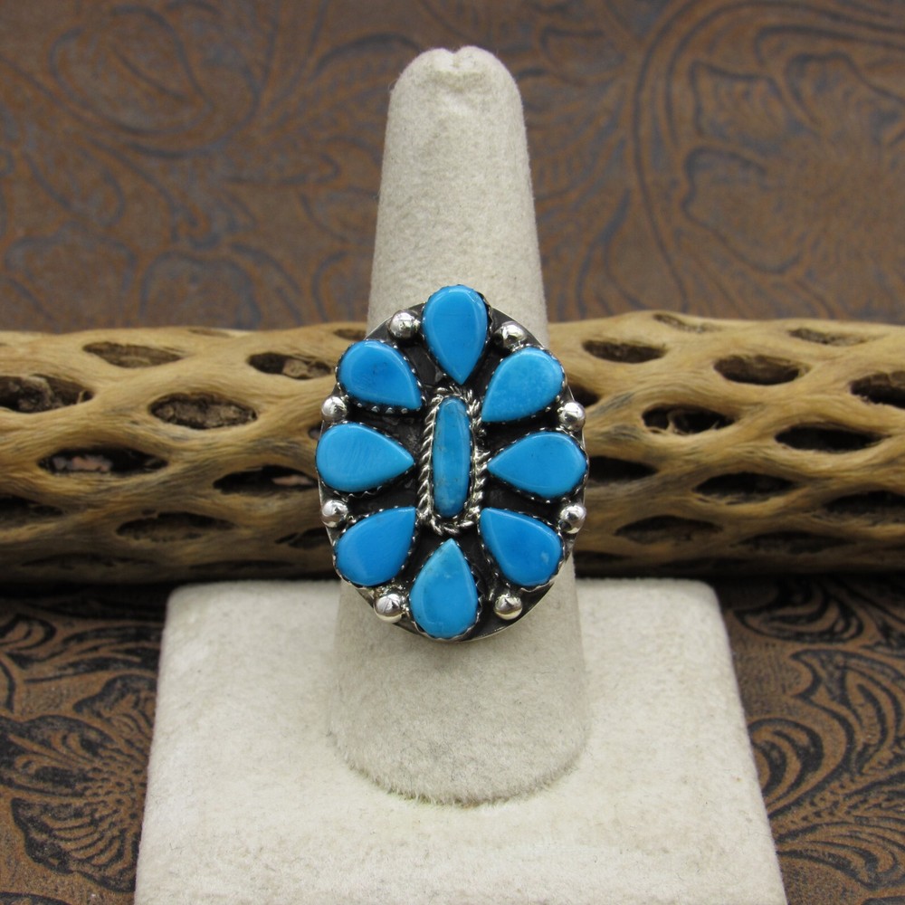 *Sterling Silver Turquoise Cluster Ring Size 9