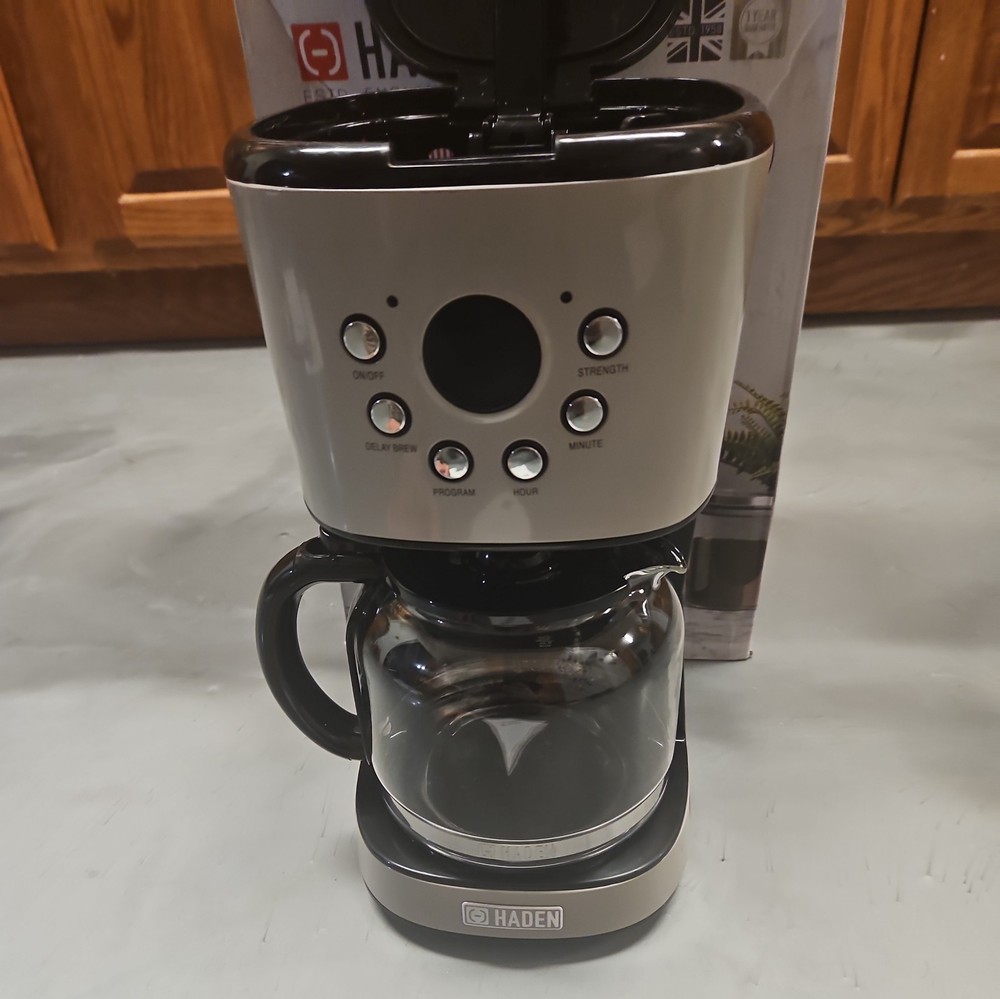 Haden Coffee Machine 12 Cup Programmable Drip CoffeeMaker Putty/Chrome(Open Box)