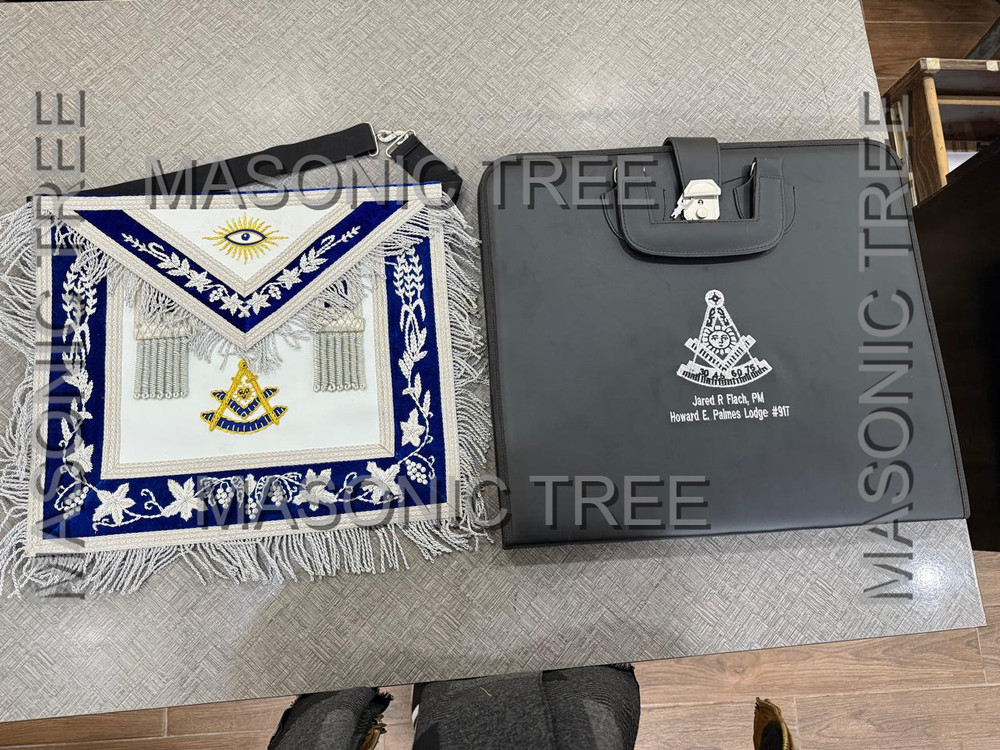 Custom Masonic Past Master Hand-Embroidered Apron with Fully Personalized Case