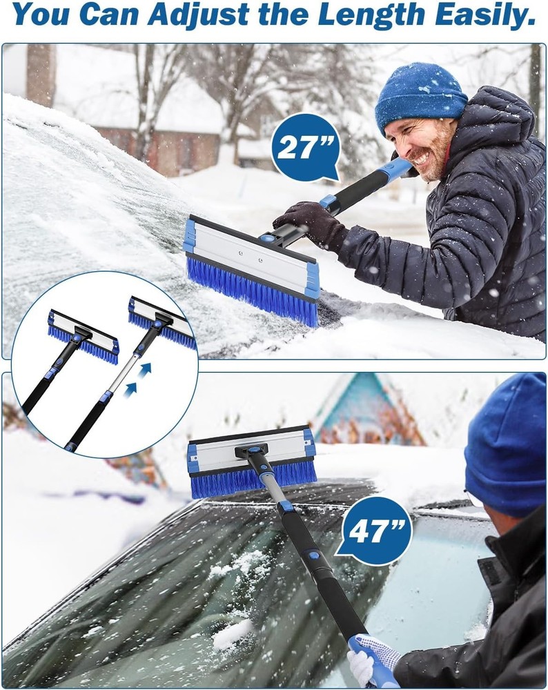 47.7” Extendable Snow Brush & Ice Scraper for Car Windshield, Blue