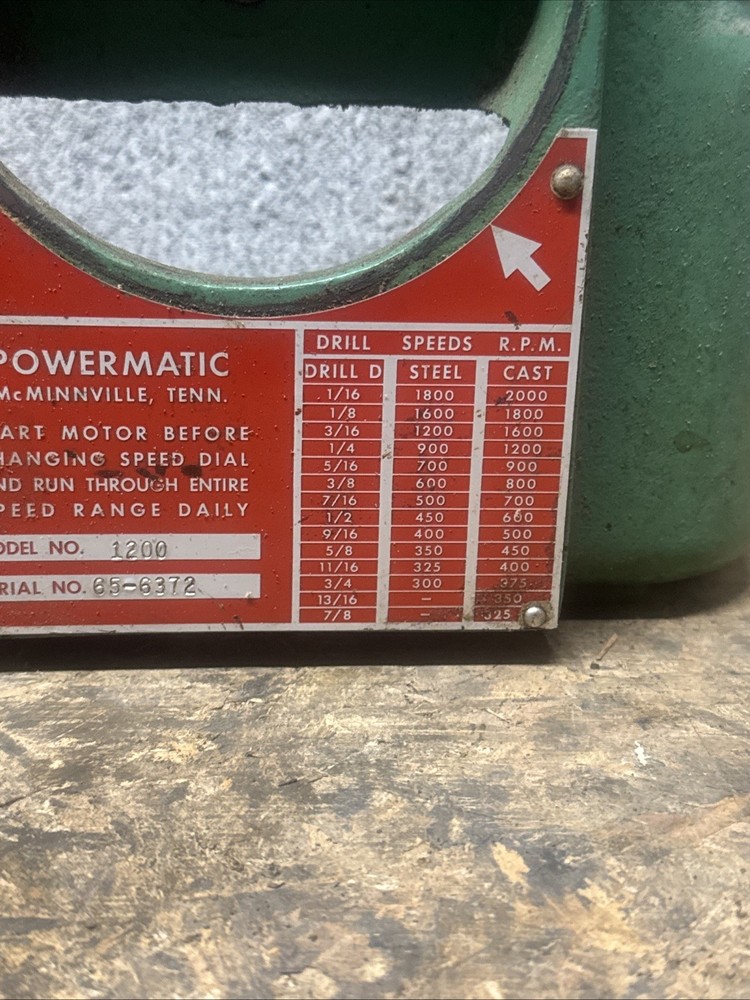 Powermatic 1200 20” Drill Press Variable Speed Control Casting With Badge