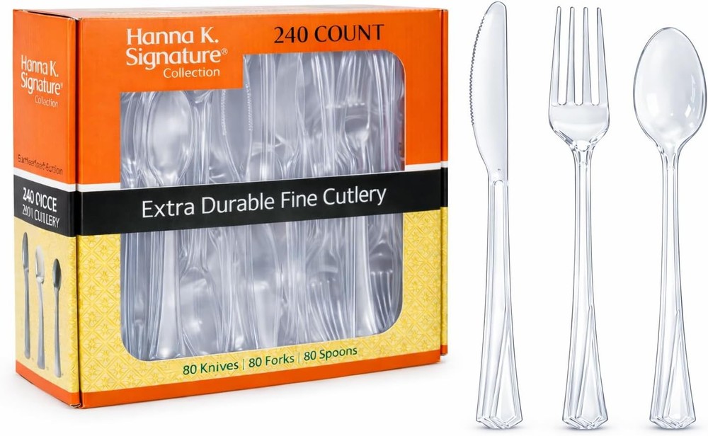 Hanna K.  Clear Plastic Sierware Set, Heavyweight Elegant