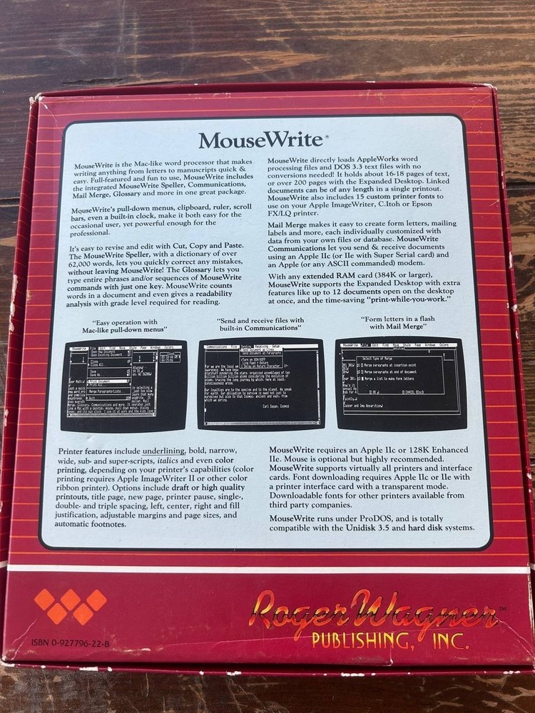 MouseWrite Word Processor Apple II/IIC Box Manuals Disks Roger Wagner