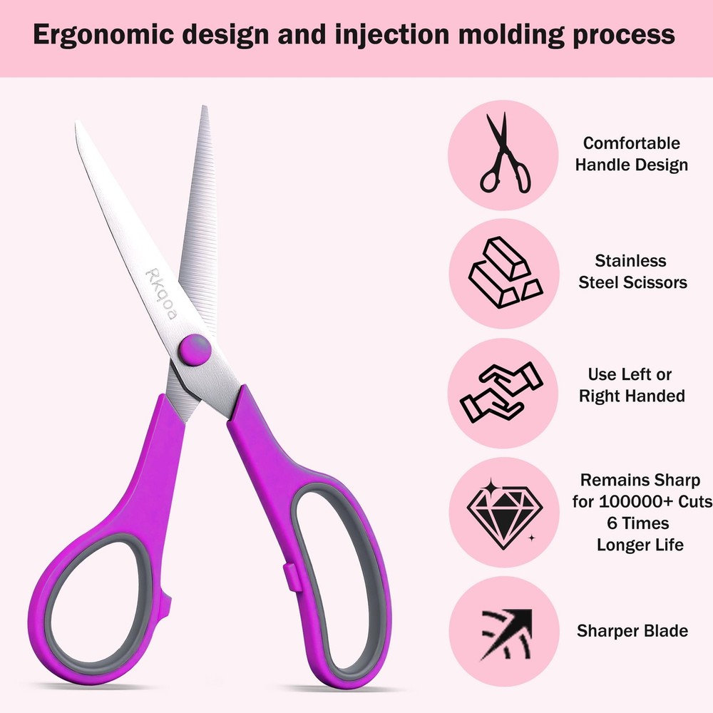 6 Pack All Purpose Scissors 8 Inch Bulk Sharp Shears Office School Sewing