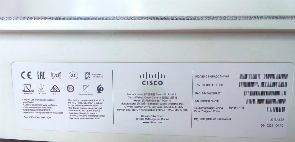 Cisco TTC8-10 Webex Quad Camera - Free Shipping