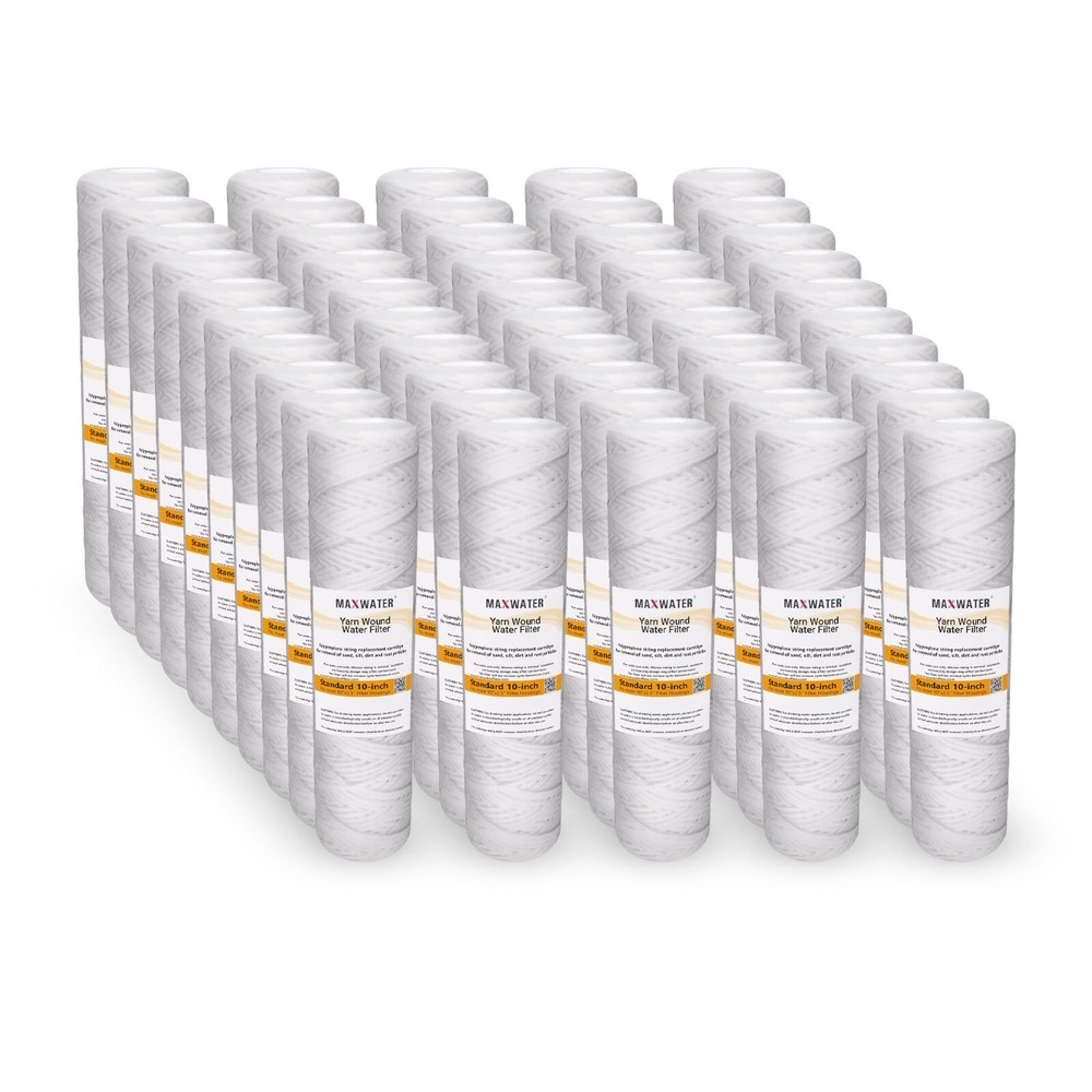 String Wound Sediment Water Filter Cartridge Standard 2.5" x10" 5 Micron 50 Pack