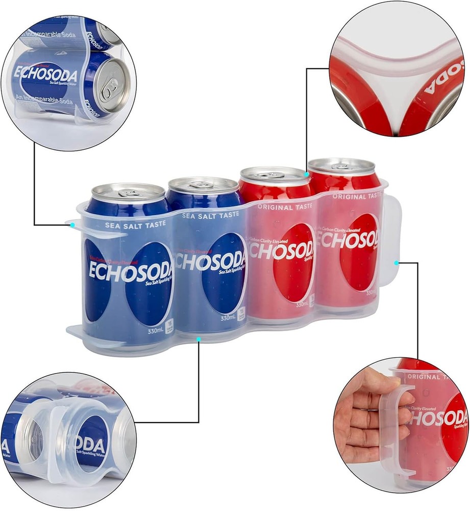 Portable Soda Can Organizer for Refrigerator Shelf, Clear Plastic 2 Pack