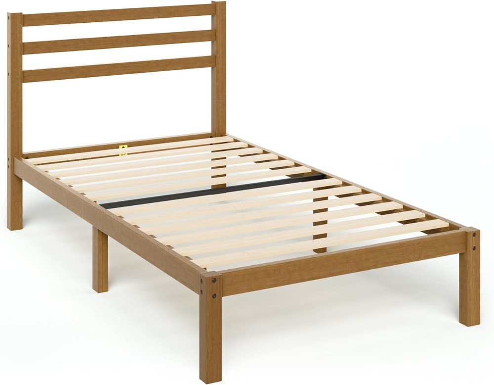 Leah Twin Bamboo Platform Bed Frame with Headboard - Easy Assembly, No Box Sprin