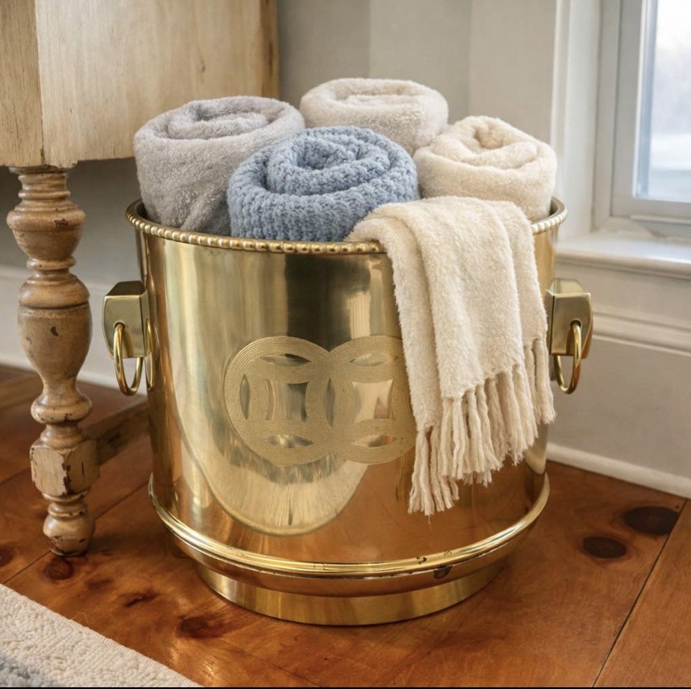 Large Solid Brass Double Happiness Planter with Bamboo Edge 🌿- Chinoiserie