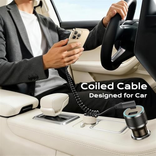 JavicTech Coiled USB C Cable Right Angle 1ft, 20Gbps 3.2 Gen 2 Black