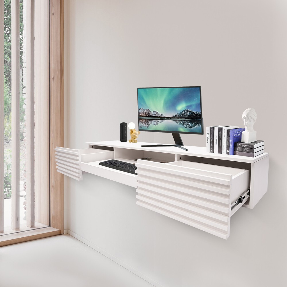 Wall Mounted Desk Wall Organizer Rectangular Table w/ Pull Out Drawer 54.43kg