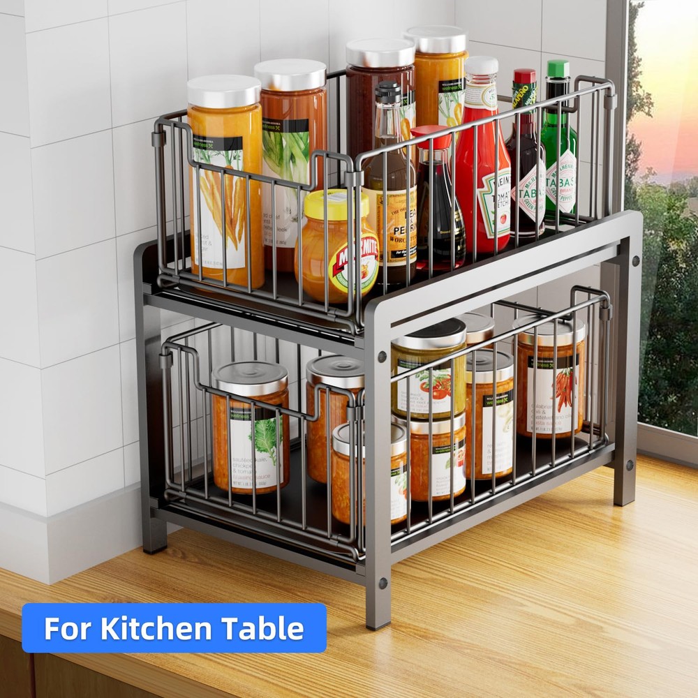 2 Tier Sliding Basket Drawer Organizer, Pull Out Under Sink Cabinets Organize...