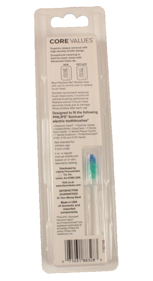 Core Values Sonic Replacement Brush Heads 3 Pack fits Smile Sonic Pro