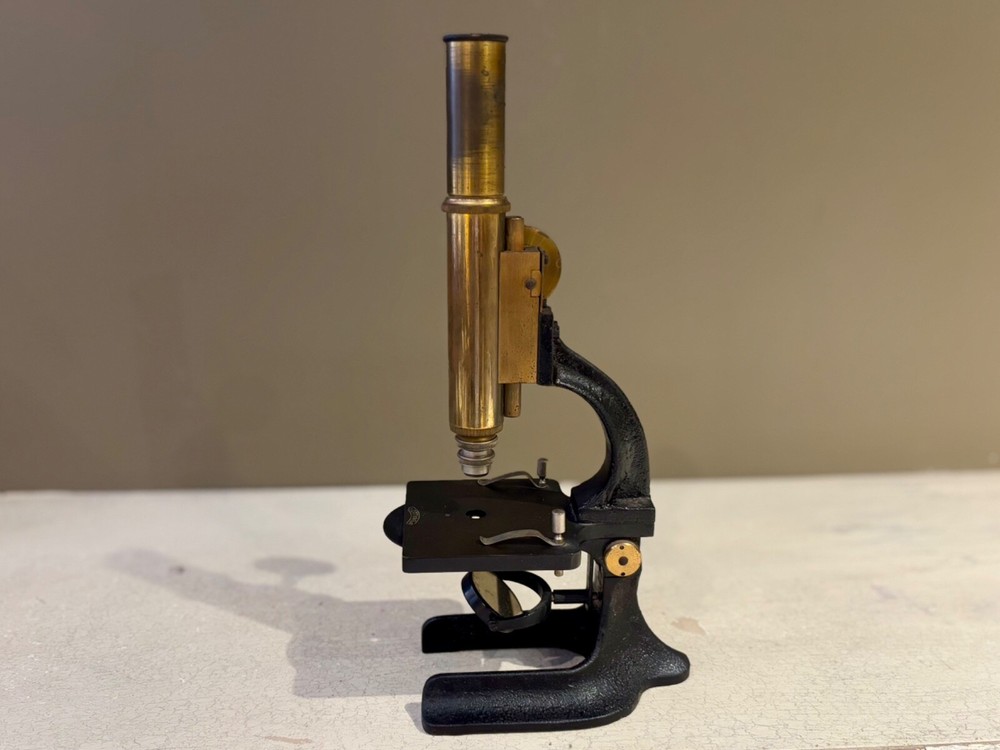 Early Gottinga Brass and Cast Iron Microscope with Original Case