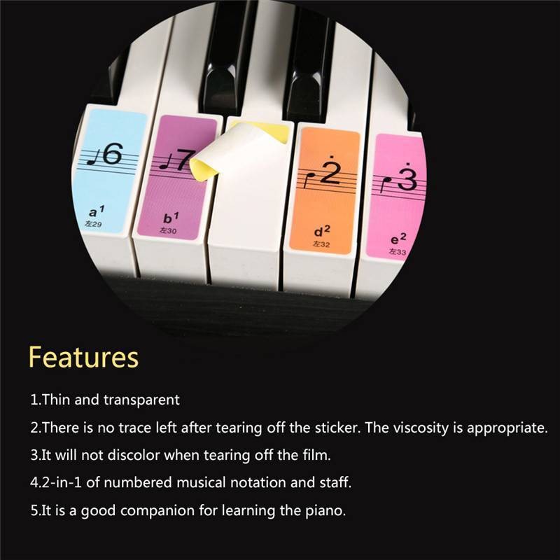 Hot Beginner's Piano Sticker 88-Keys Electronic Keyboard Note Removable Labels