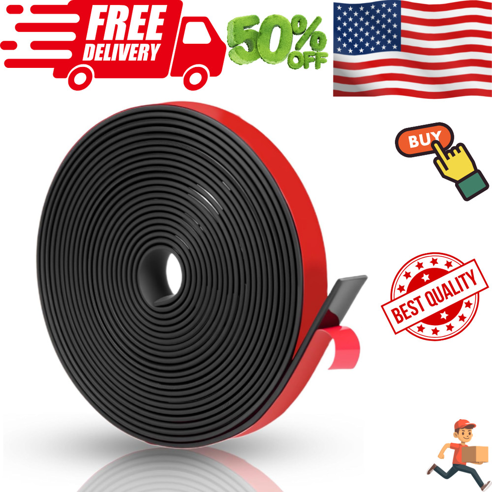 Adhesive Solid Rubber Strips - 1/2" Wide x 1/16" Thick x 180" Long, Black
