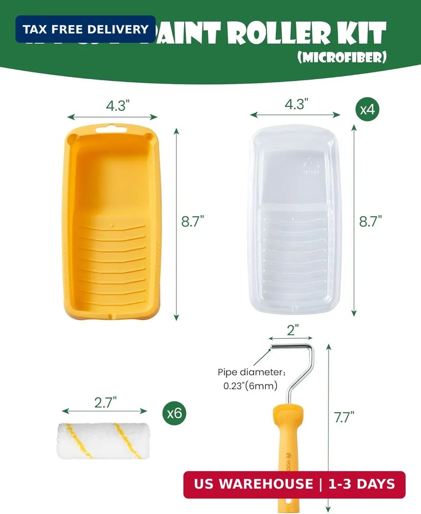 Voomey Paint Roller Kit, 2 Inch Microfiber Paint Roller Covers 12 Pack, Small Pa