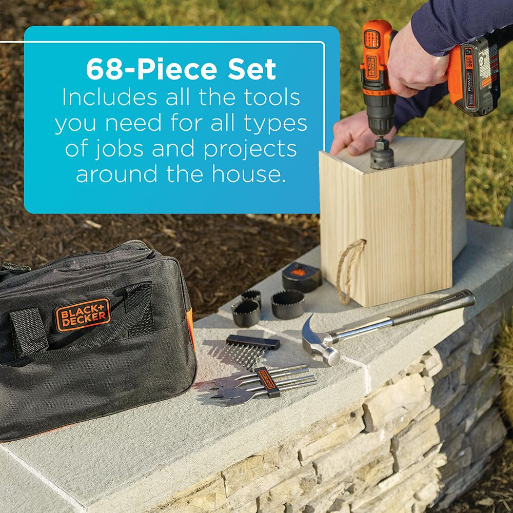 BLACK+DECKER 20V MAX* Drill & Home Tool Kit, 68 Piece - LDX120PK