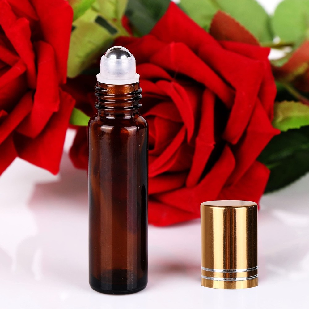 inice 24 Pack Roller Bottles for Essential Oils, Amber Galss 10ml Roll On Bot...