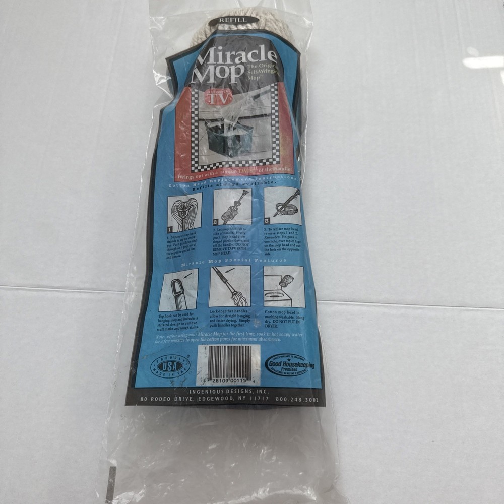 Vtg NOS Miracle Mop Refill Replacement Mop Head Original