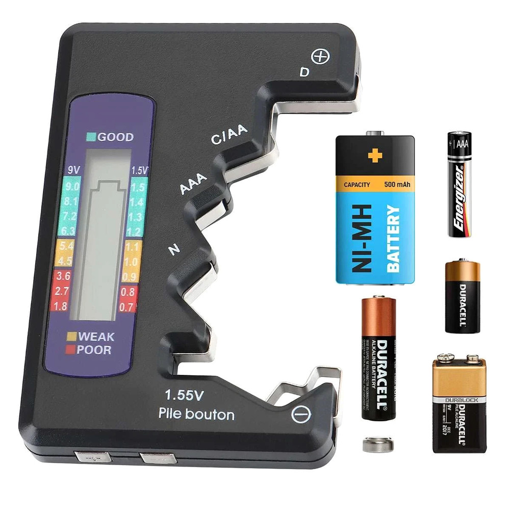Digital LCD Battery Tester Universal Volt Checker AAA AA C D 9V & Button Cell