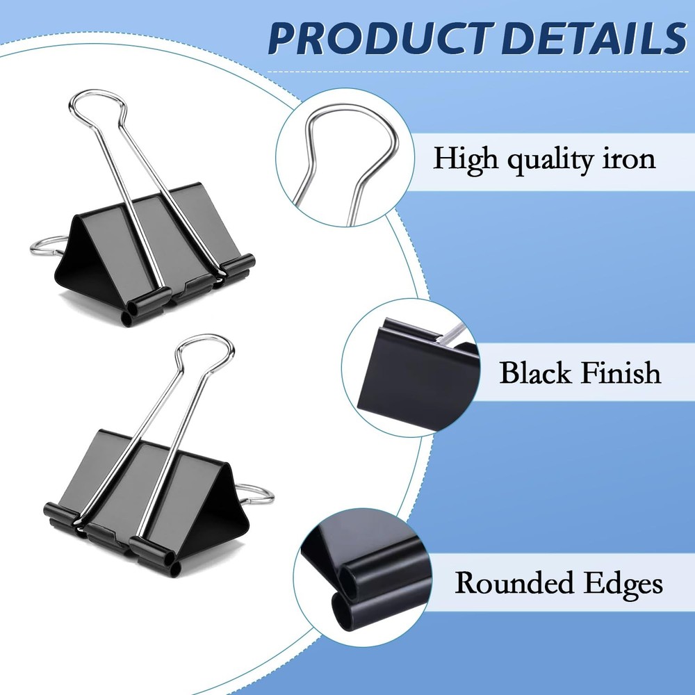 Medium Binder Clips, 72Pack, 1inch, Black Paper Medium,