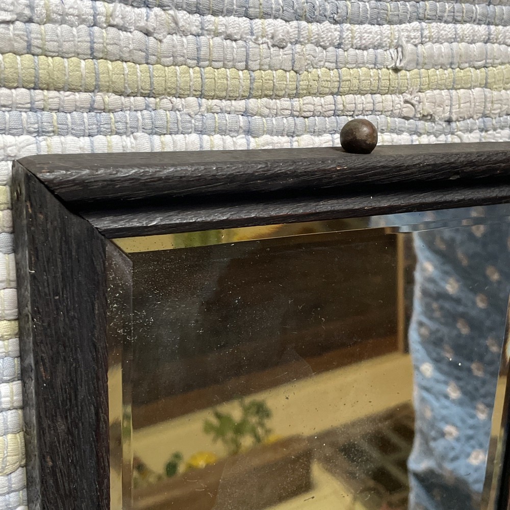 Antique Primitive Beveled Mirror Black Wood Frame 9.25” Square