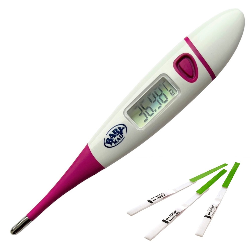 10 x OVULATION PREDICTOR TEST TESTS KIT, 1 x BASAL BBT THERMOMETER CHART + CASE