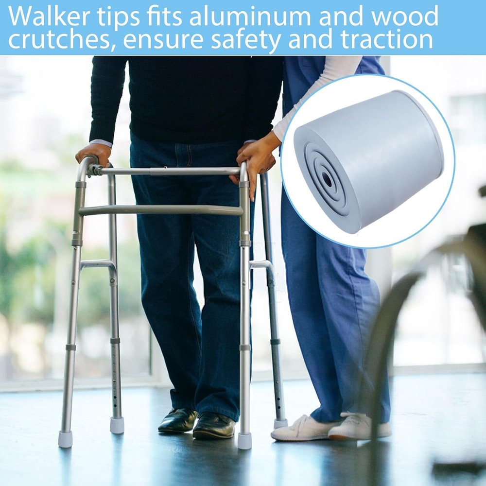 4 Pack 1-1/8" Walker Tips - Heavy Duty Rubber Replacement for Walkers & Canes, G