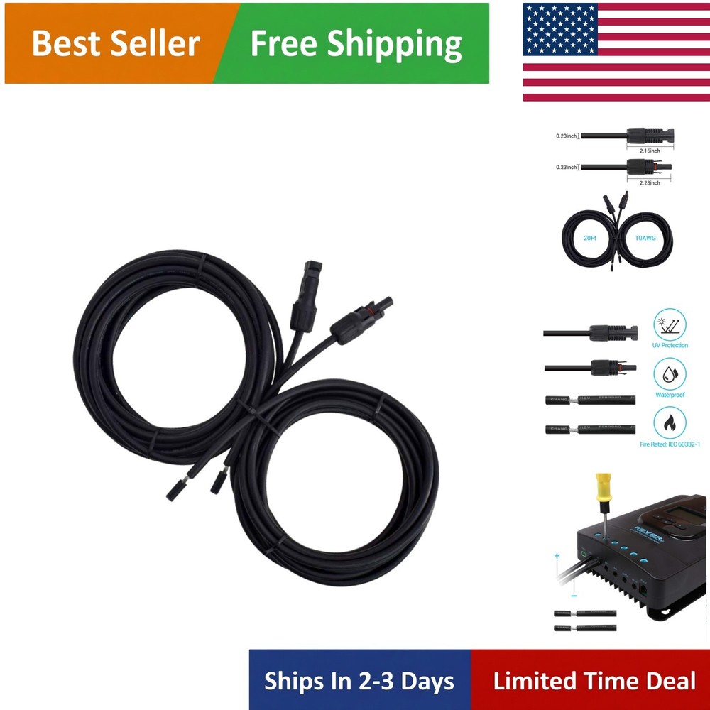 20ft Weatherproof Solar Adapter Wire Extension Cable, Male to Female Connector