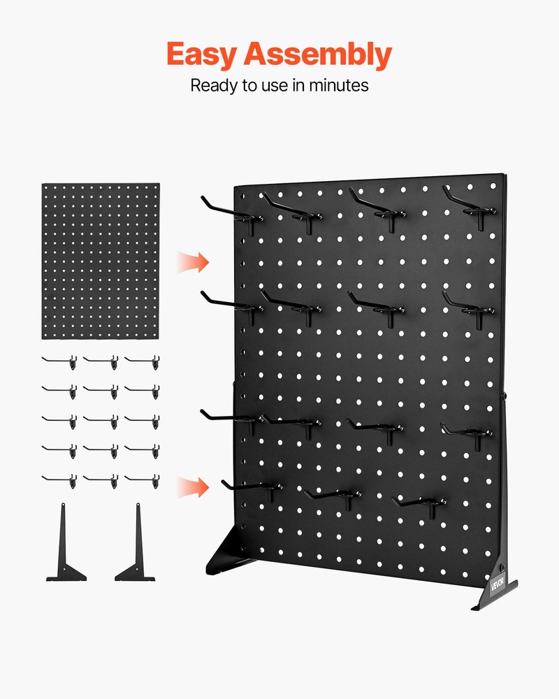 VEVOR Pegboard Display Stand with 30 Hooks Pegboard Panels Display Black (2 PCS)