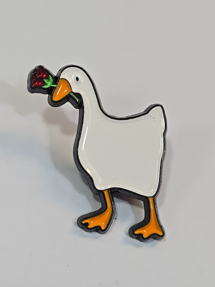 Goose With Red Rose Lapel Pin