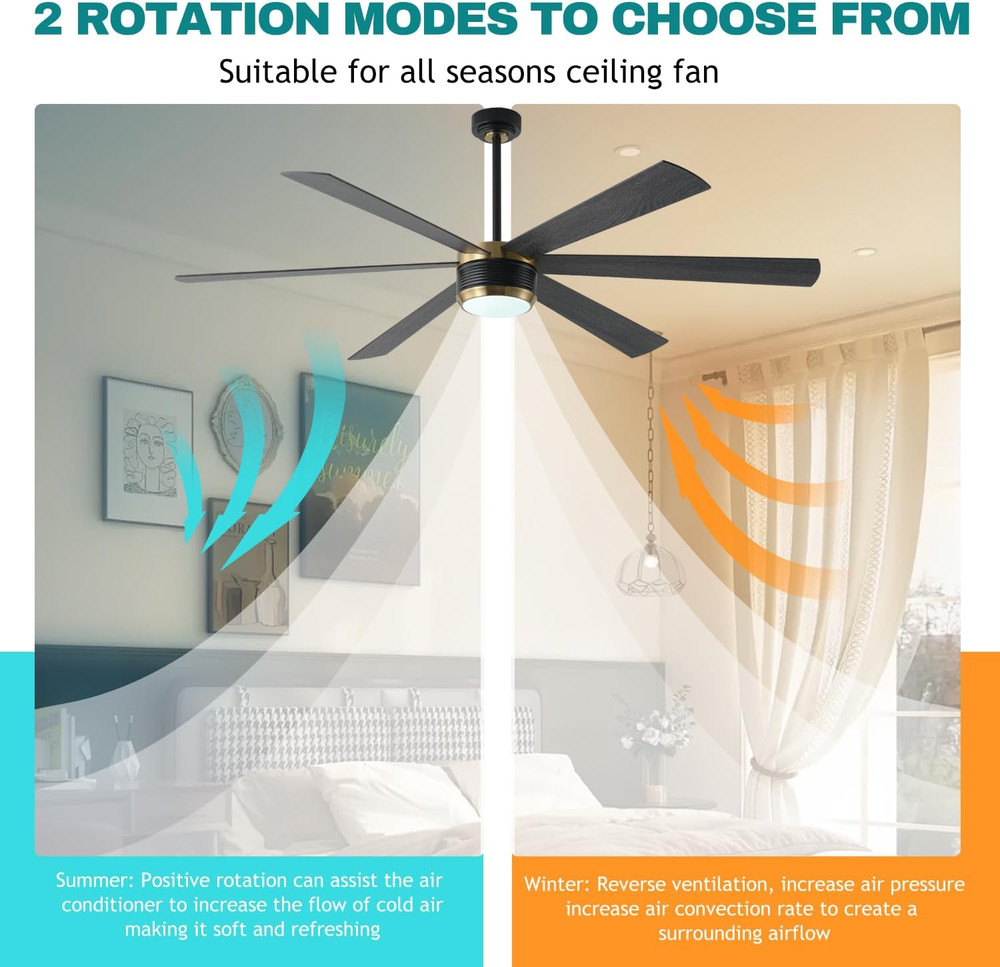 Ceiling Fan with Lights and Remote, 6 Blade App Control Timer Reversible Steples