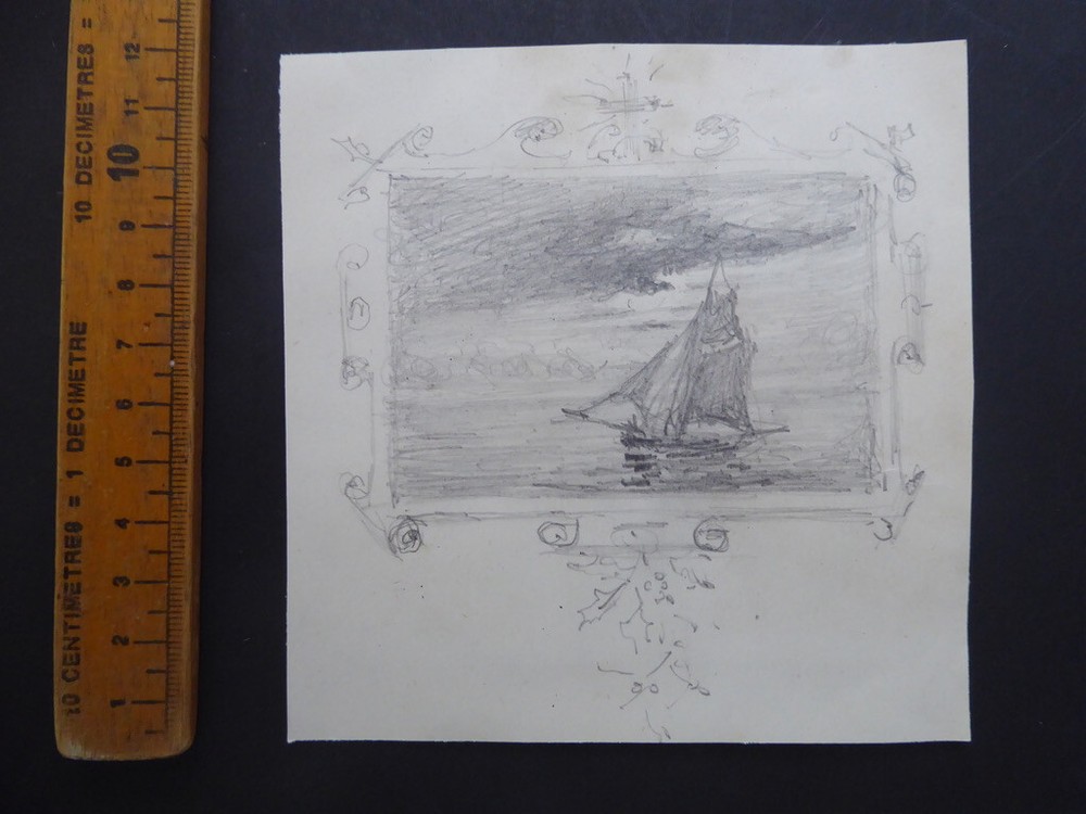 Victorian scrapbook small sketch sailing ship
