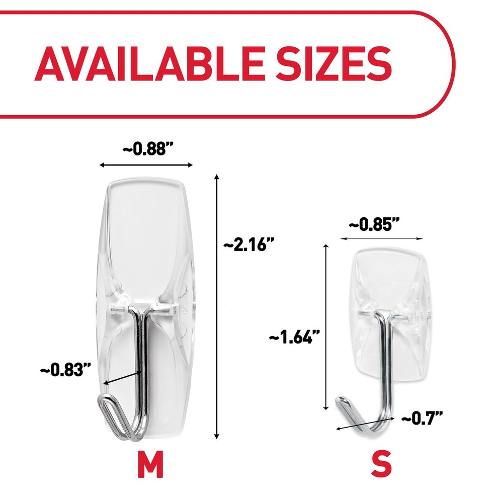 Command Small Clear Wire Toggle Hooks, 10 Wall Hook and 12 Small,