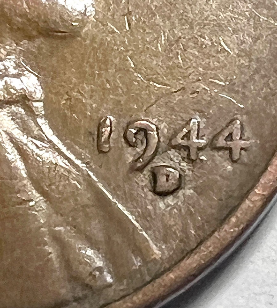1944 D Wheat Penny, L on rim obverse ERRORS