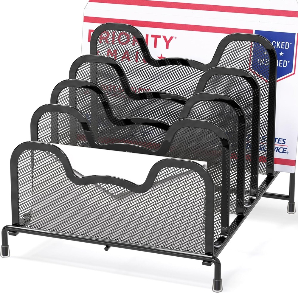Desk 5 Sections Step File Sorter Organizer, Black