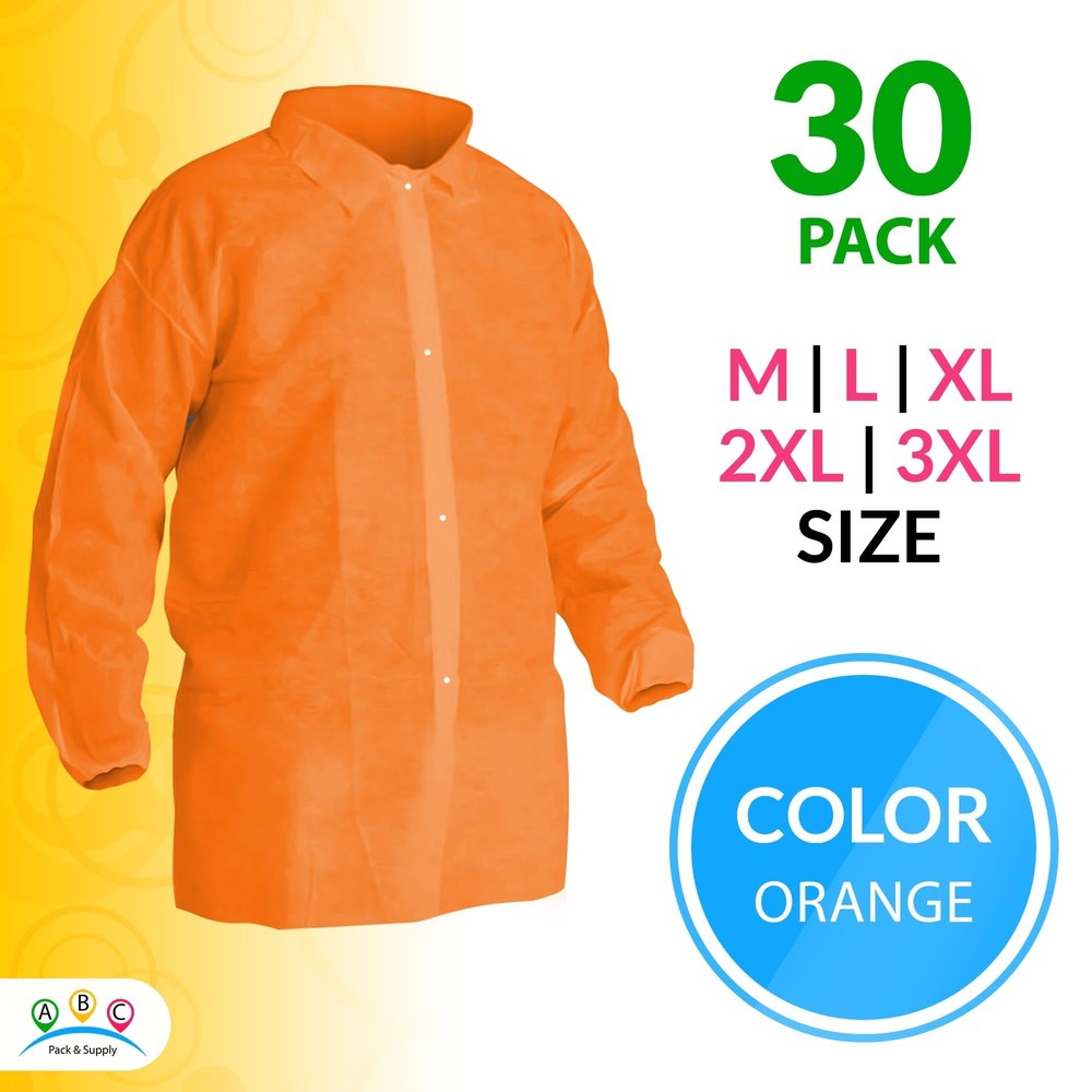 Orange Disposable Lab Jackets 2X-Large - Pack of 30 Polypropylene Lab Coats