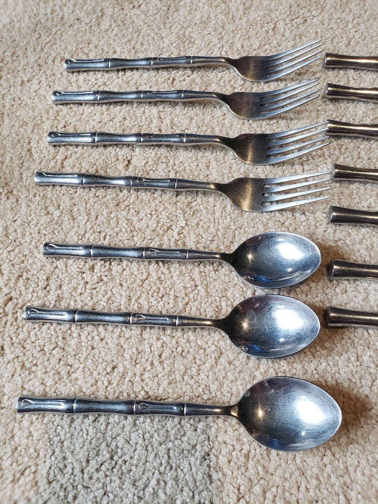 Hampton Silversmith Bamboo Pattern Flatware Lot Of 19 Pieces Teaspoon Free Ship!