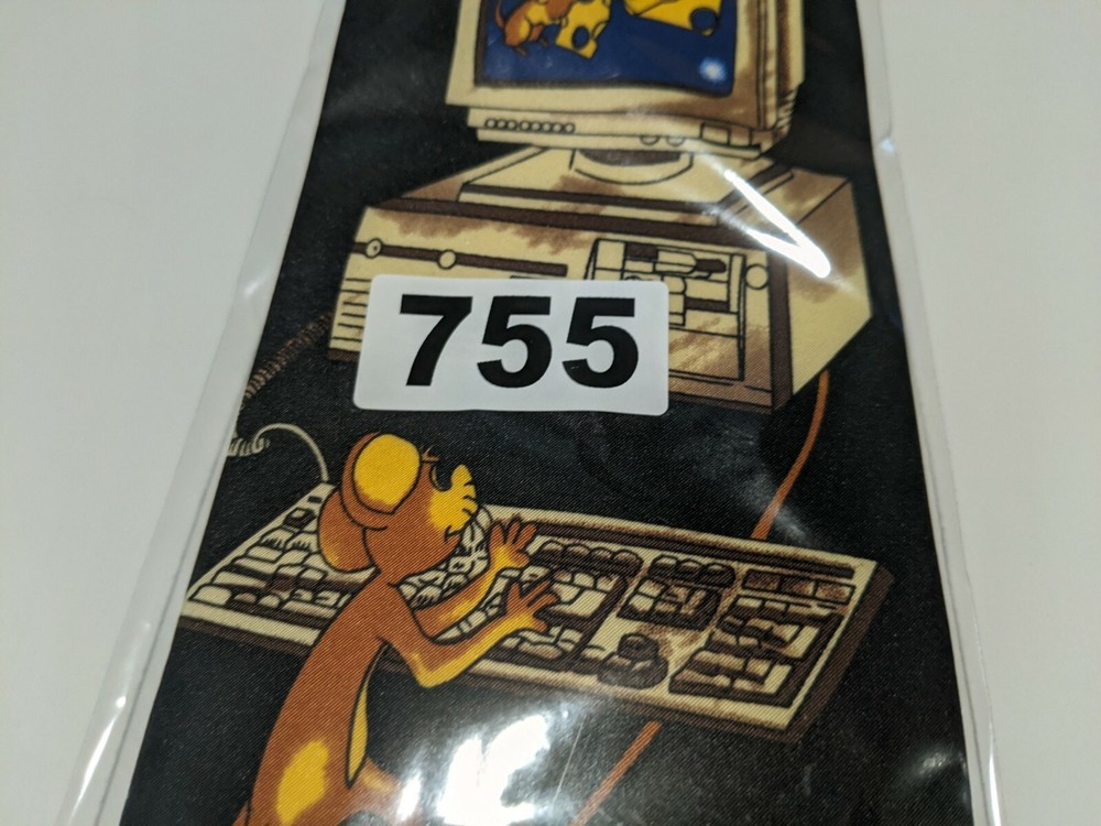 Vintage Parquet Mouse cheese computer fun humor tie 3.5" black engineering