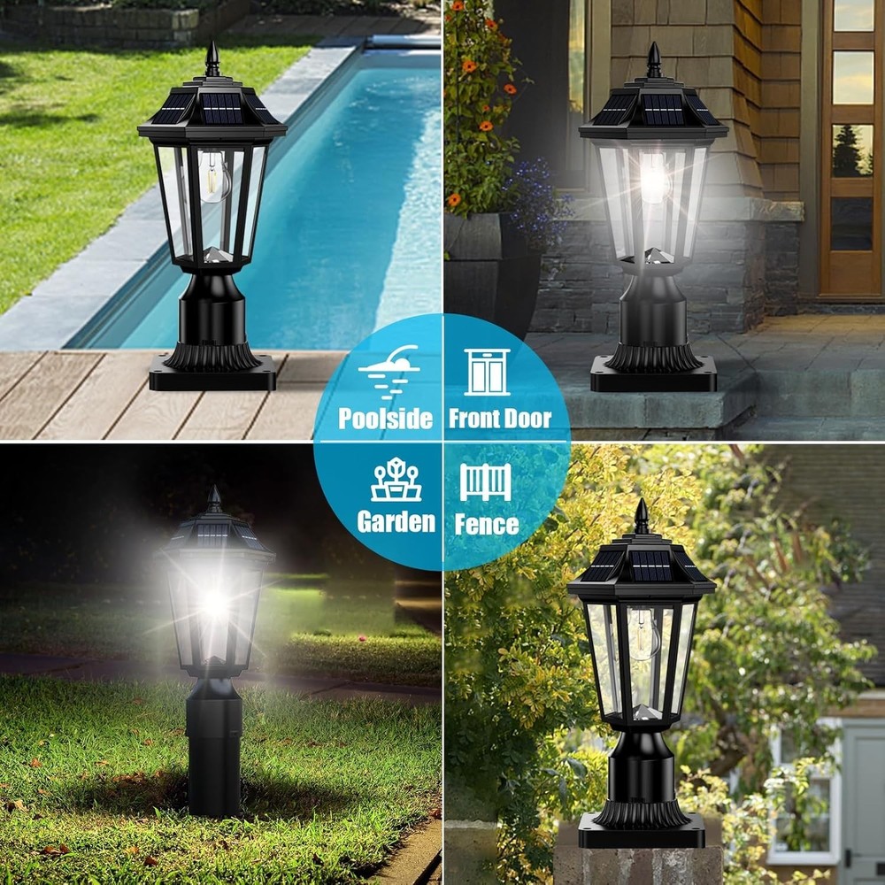 Solar Post Lights, Dusk to Dawn Solar Lamp Post Light with Pier Mount Base