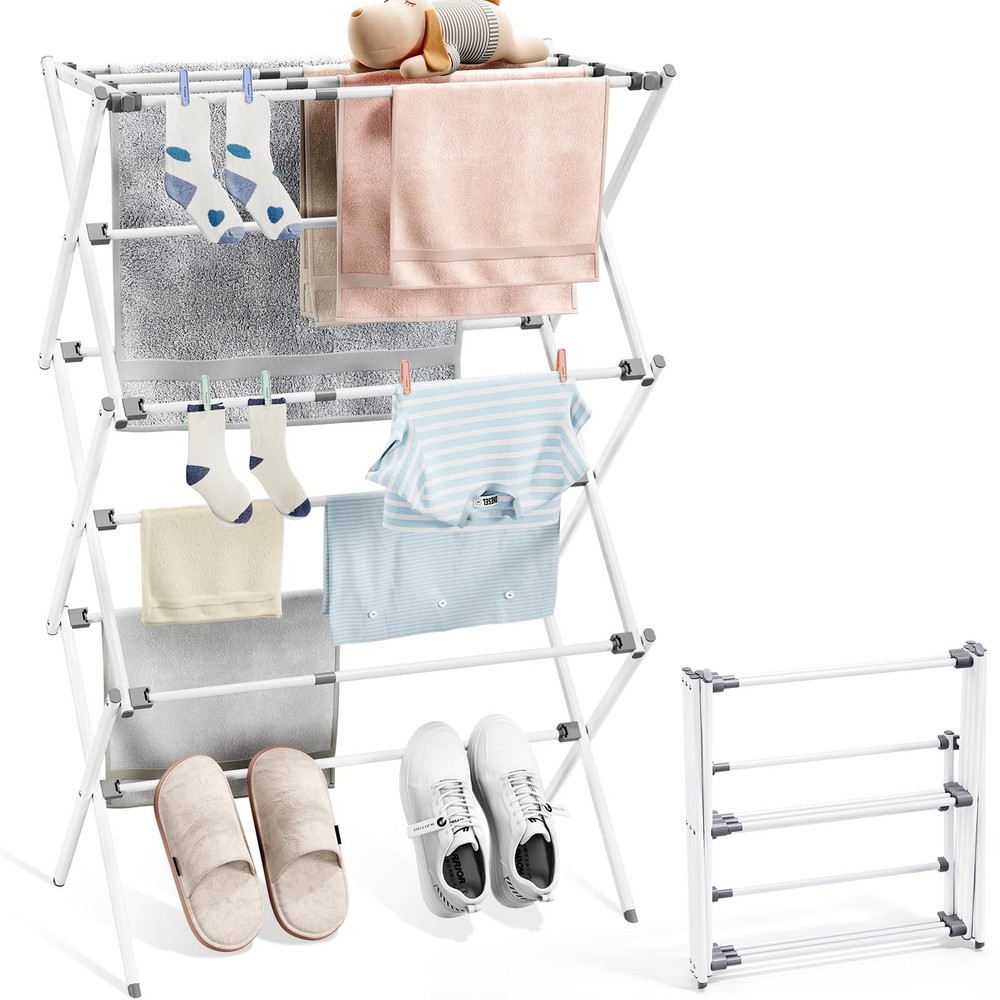 Clothes Drying Rack, Foldable & Extendable Laundry Rack with Adjustable Size ...