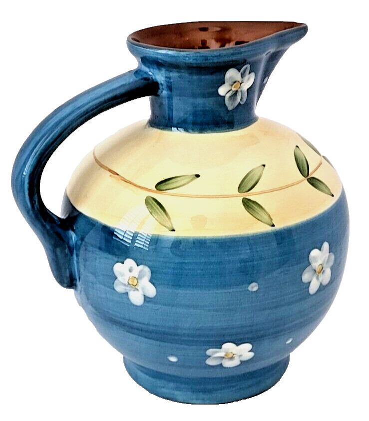 Vtg. Noho Studio Ceramic 2 Quart Pitcher Hand Painted Floral